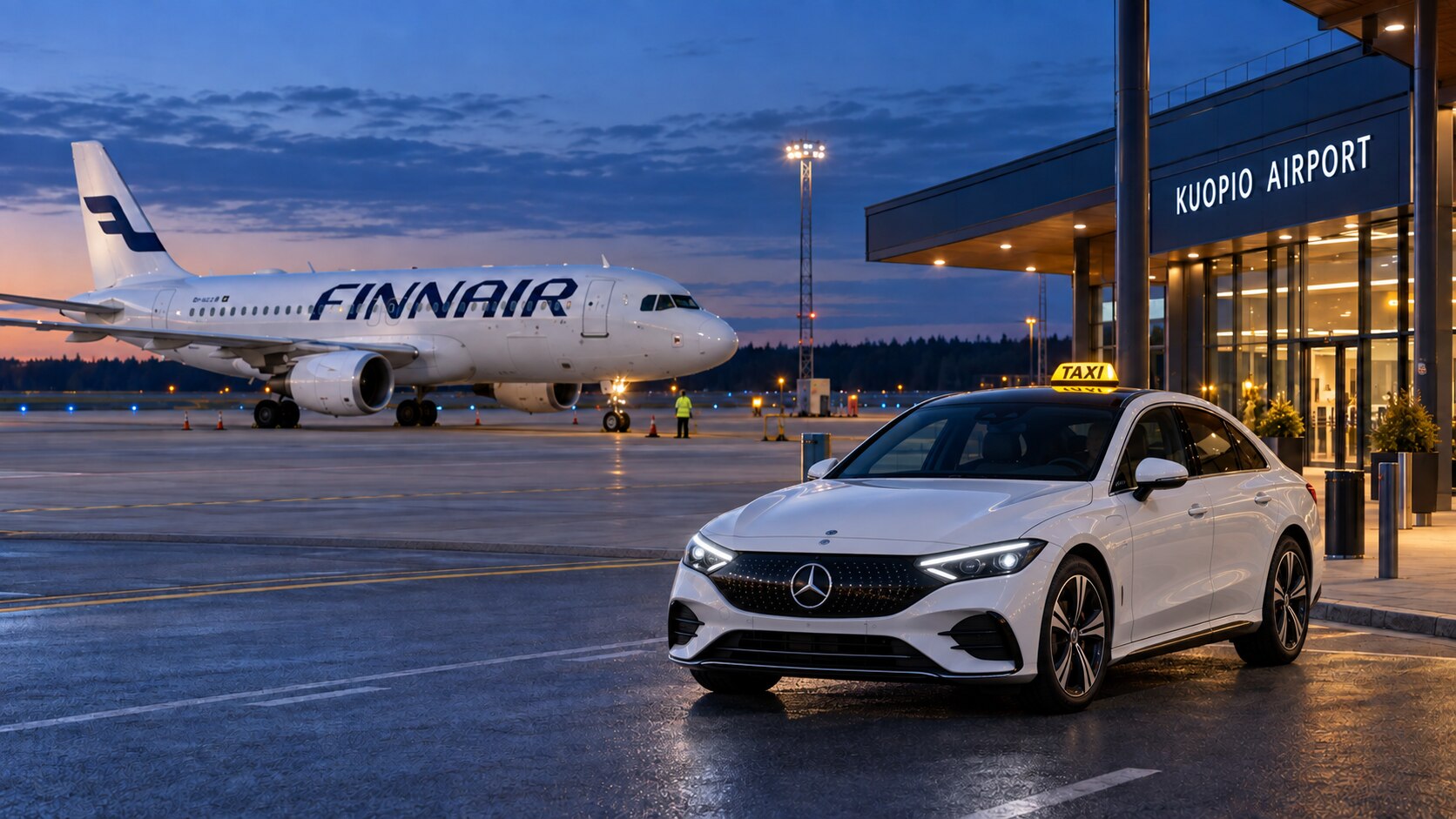 Finnair ja Mercedes-Benz EQE Kuopion lentoasemalla