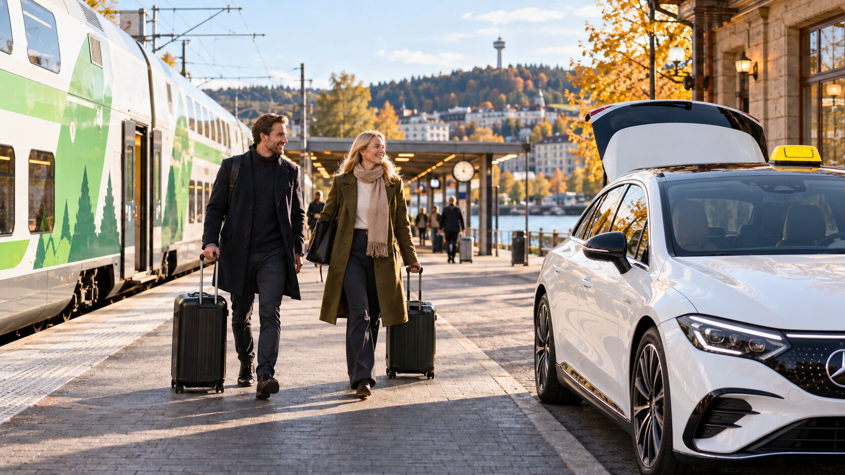 Mercedes-Benz EQE Kuopion rautatieasemalla