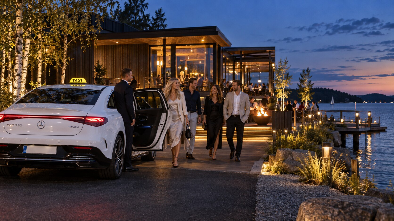 Kuopion Saana ja valkoinen Mercedes-Benz EQE