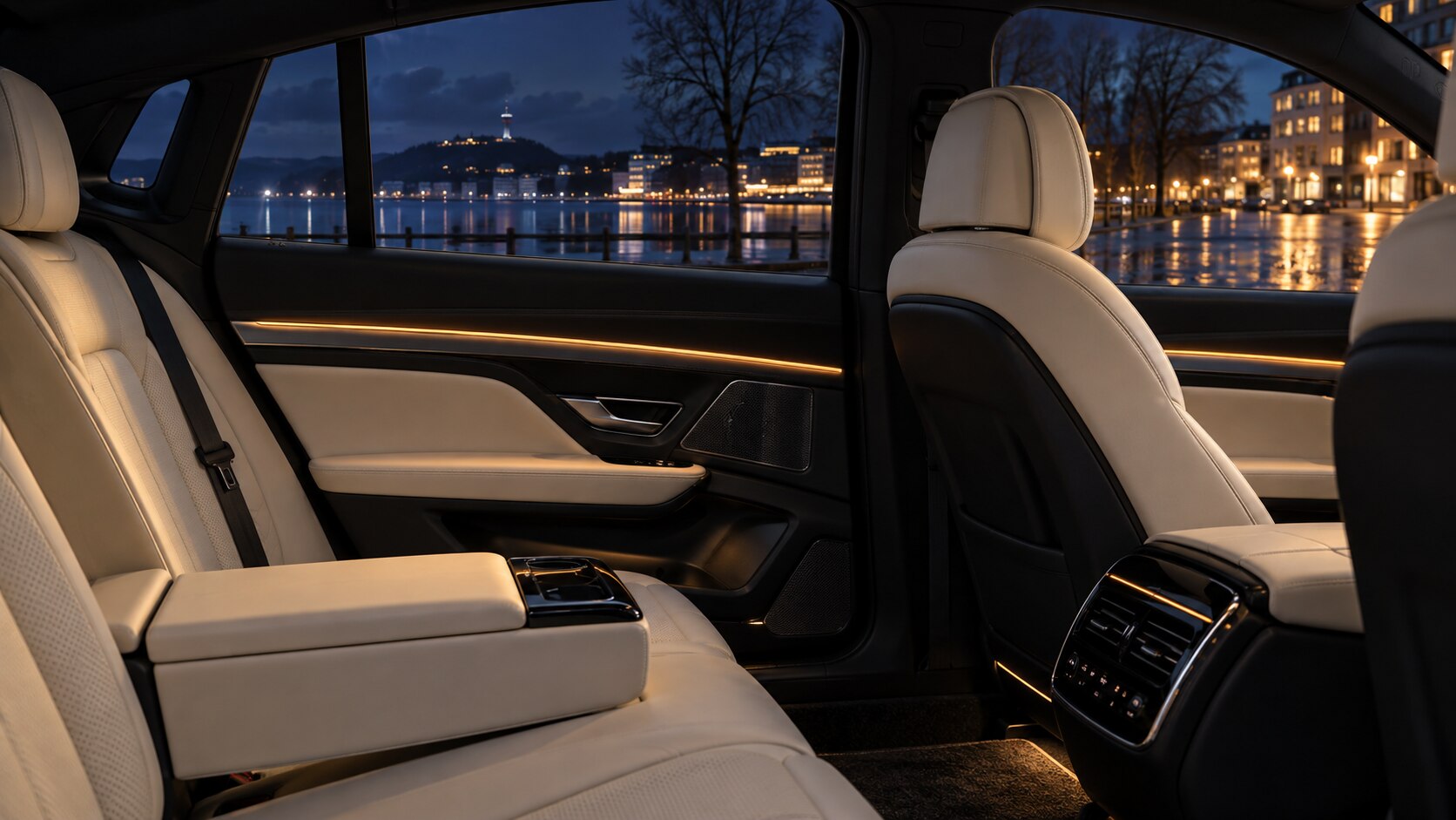 Mercedes-Benz EQE:n vaalea premium-matkustamo